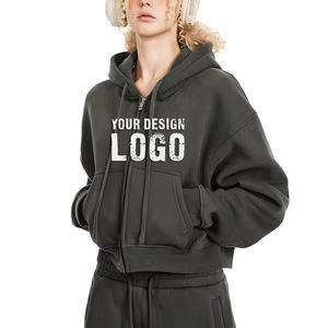 Street Casual Solid Color Vintage <b>Cardigan</b> Zipper <b>Women's</b> Hoodies High Quality Heavyweight Spicy Girl <b>Cropped</b> Hoodies Coat - Product Image 5