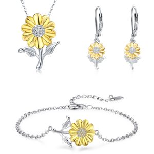 Tournesol 925 Collier En Argent Sterling Boucles D'oreilles Bracelet Ensemble De Bijoux Pour Femmes - Product Image 1