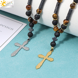 CSJA Collana con Pendente a Croce in Pietra Naturale, Onice Nero e Occhio di Tigre, Gioiello Energetico per <span class=keywords><strong>Uomo</strong></span> H864 - Product Image 5