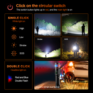 Helius Ngoài Trời Khẩn Cấp Màu Đỏ Và Màu Xanh Ánh Sáng COB Đèn Với 4 Tiếng bíp Báo Động Torch Ánh Sáng Có Thể Sạc Lại Cường Độ Cao LED Đèn Pin - Product Image 3