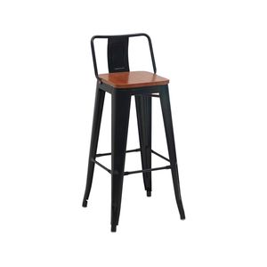 Hoge kwaliteit ijzeren stapelbare barkrukken met houten zitting, kleurrijke industriële keuken barkrukken met hoge rugleuning - Product Image 6