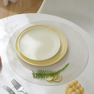 <b>Round</b> Woven Placemats Beige Light Off <b>White</b> Solid Color Waterproof <b>Table</b> Mats For Nordic Style Dining - Product Image 3