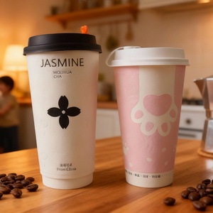Gobelet à café jetable Sunshine avec couvercle en papier kraft épaissi pour la maison, le lait de soja, le thé, les boissons chaudes à emporter, style Ins - Product Image 1