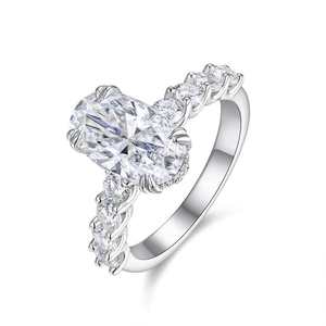 Fabbrica originale all'ingrosso gioielli da donna eleganti anelli sottili Moissanite anelli d'<span class=keywords><strong>argento</strong></span> taglio ovale grandi gemma anelli classici - Product Image 4