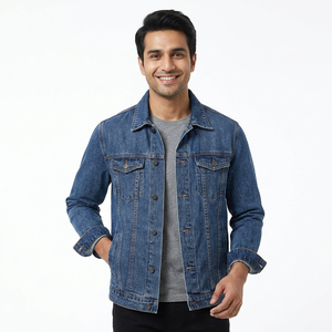 Premium Quality Men's Vintage <b>Denim</b> <b>Jacket</b> with Stand Collar Hooded Design Front Logo-Rate Hot Selling <b>Lightweight</b> Custom Made - Product Image 1