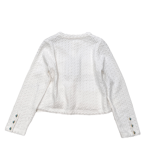 Cárdigan de punto texturizado con borde festoneado y botones frontales, estilo corto para uso diario informal - Product Image 2