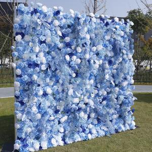 Decoración de Pared de Rosas de Seda Realistas Hechas a Mano en Azul y Blanco, Imprescindible para una Boda de Lujo - Product Image 1