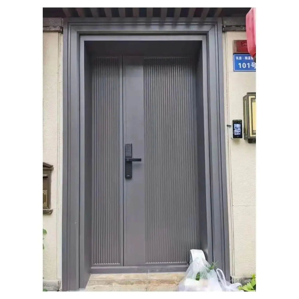 Cast Aluminum Pivot Door Stainless Steel Black Glass Door Double Door Wood With Frame