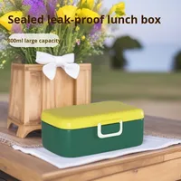 Boîte à lunch en plastique de qualité alimentaire 800 ml, à couche unique, étanche, compatible micro-ondes, réutilisable, avec couvercle à boucle, pour pique-nique