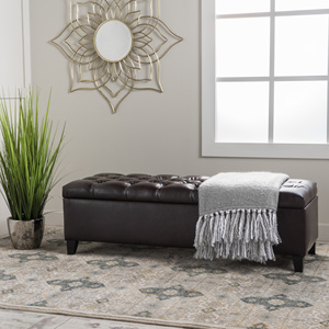 Modern Dark Brown Faux Leather Tufted Convertible Storage Ottoman Bench for Living Room Bedroom Entryway-Bedroom Furniture - Product Image 5