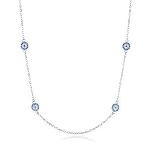 RHN1368 mujeres moda 925 plata esterlina pavé circón Diamante Azul mal de ojo clavícula Collar para mujer boda fiesta - Product Image 1