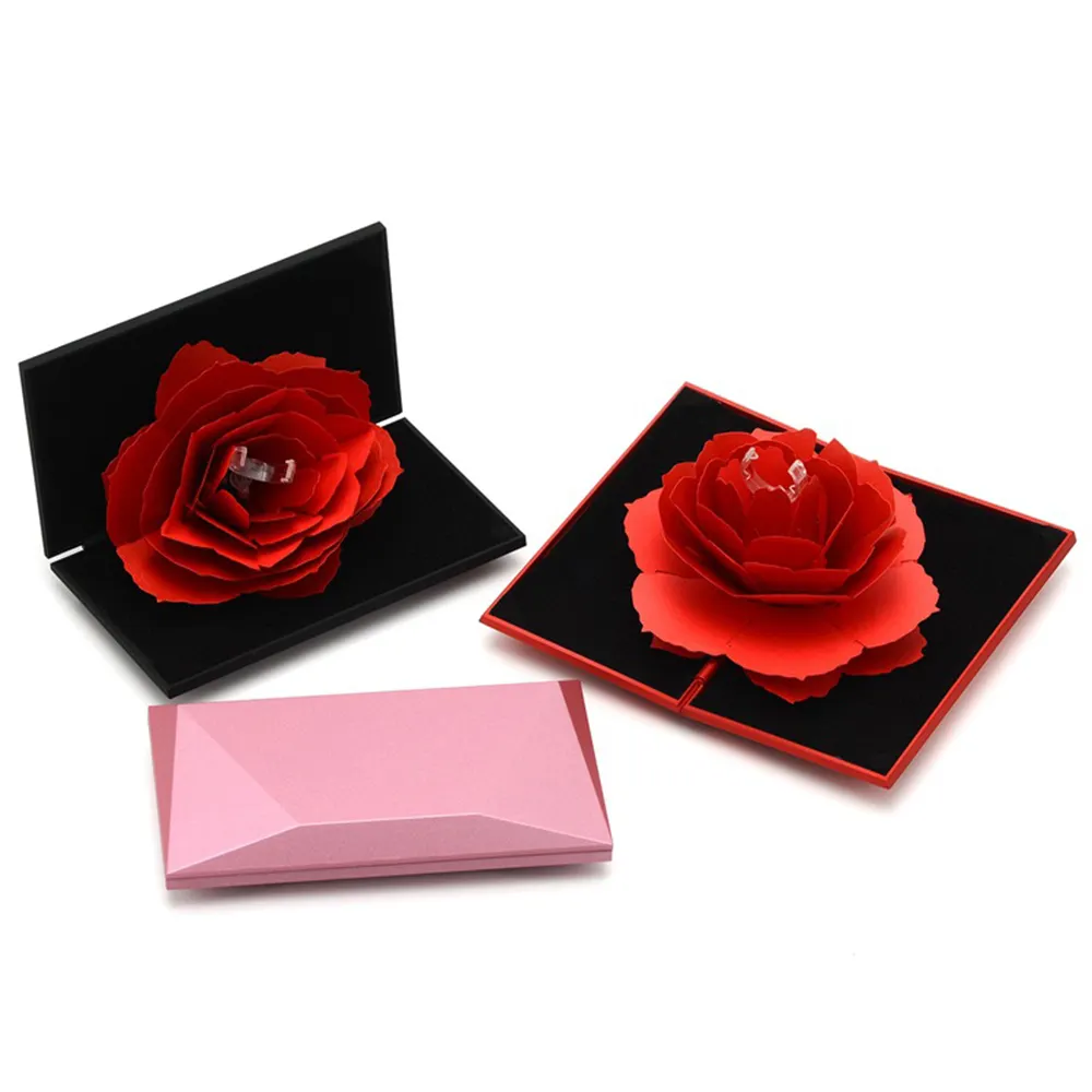 Custom Design 3D Fashion Elegant Rings Box Wedding Rose Flower Gift Jewelry Display Storage Holder