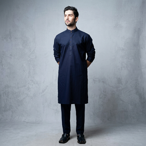 <b>Men's</b> Navy Blue Cotton <b>Kurta</b> Ankle-Length Traditional Indian Pakistani Casual Wear Regular Fit All Seasons wholesale shalwar ka - Product Image 1