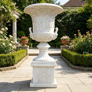 Pot de jardin classique rond en marbre noir, urne en pierre sculptée finition brillante, jardinière décorative de luxe pour patio de complexe hôtelier, vente en gros - Product Image 2