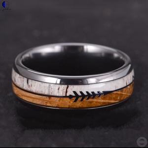 Gentdes Jewelry <span class=keywords><strong>Black</strong></span> Arrow Whisky Wood and Antler Inlay Dome <span class=keywords><strong>Black</strong></span> <span class=keywords><strong>Ceramic</strong></span> <span class=keywords><strong>Ring</strong></span> 8MM Men Wedding Bands Jewelry Men <span class=keywords><strong>Ring</strong></span> - Product Image 3