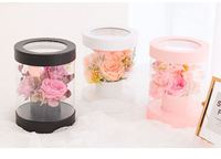 Boîte cadeau de bouquet de fleurs en plastique transparent rond rose pour la Saint-Valentin, boîte de dôme à fleurs avec couvercle en papier