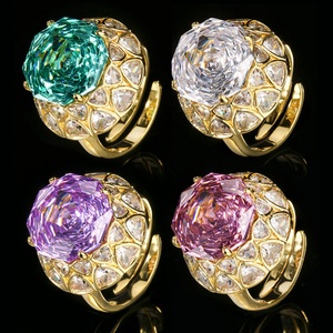 Anillo Ancho de Cobre Ecológico Chapado en Oro con Circonita Cúbica de Corte Rosa de 14 mm y Piedras de Colores para Mujer, Estilo Vintage - Product Image 5