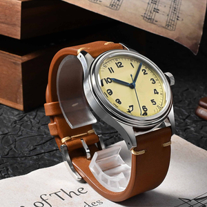 Vintage 38.5mm NH35 Style automatique hommes montre-bracelet mécanique <span class=keywords><strong>saphir</strong></span> 10Bar bracelet en <span class=keywords><strong>cuir</strong></span> plongeur résistant à l'eau pointeur - Product Image 3