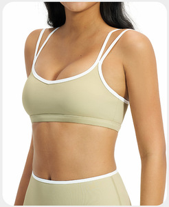Soutien-gorge de sport pour femme en gros, à bretelles croisées et bordure contrastante, col carré, coussinets amovibles, soutien-gorge de yoga, coupe ajustée, maintien léger, vêtements de sport - Product Image 3