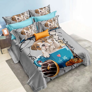 Tier druck Bett bezug für Kinder Bettlaken Cartoon 3D Custom Black <span class=keywords><strong>Dog</strong></span> Bettlaken Mikro faser Bettwäsche-Sets - Product Image 5
