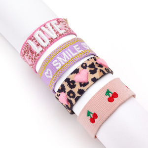 Pulseras de Hilo a la Moda, Coloridas, Tejidas, con Letras, Estampado de Cerezas y Leopardo, Ajustables, Joyería para Mujer, Regalo - Product Image 1