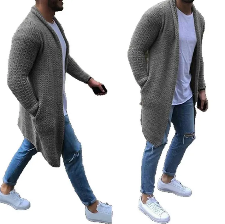Plus Size 3XL Men Cardigan Knitted Sweaters 2019 Autumn Stylish Streetwear Casual Solid Long Sleeve Slim Fit Overcoat