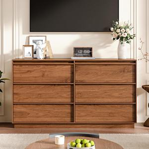 <span class=keywords><strong>Commode</strong></span> à <span class=keywords><strong>6</strong></span> <span class=keywords><strong>tiroirs</strong></span> cannelée de style Mid-Century en bois, meuble de rangement large pour chambre et salon - Product Image 3