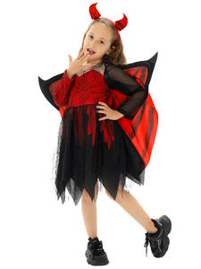 Recién llegado, disfraz de pequeño Diablo, vestido de Demonio Rojo para niñas con diadema de cuerno, Kit de tridente de alas para niños, vestido de fiesta de Halloween - Product Image 4