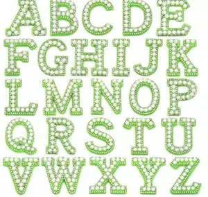 green rhinestone letters applique sew on iron on letter patches 26 alphabet DIY iron on patches for baseball clothing
