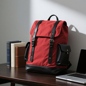 Cao Cấp Màu Đỏ Nylon + Đen Bất Da Ba Lô Nhà Sản Xuất Tùy Chỉnh Chất Lượng Cao Cấp Của Phụ Nữ Ba Lô Với Dây Đeo Vai Độn - Product Image 6