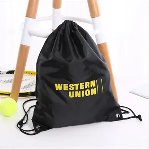 Özel Polyester ipli sırt çantası seyahat spor kumaş ipli çanta baskı Logo ile