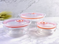 Grand ensemble de 5 bols plats en verre blanc résistant à la chaleur, rose, pour micro-ondes, glace, salade, gâteau, service et mélange, avec couvercle en PP