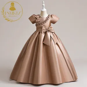 Lấp lánh đính cườm taffeta tay áo ngắn nơ lớn lý tưởng cho thanh thiếu niên 4-14 tuổi trẻ em bên váy