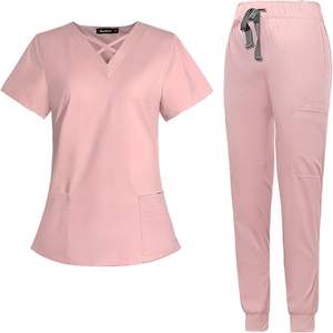 ชุดสครับสำหรับผู้หญิงเสื้อคอปกตั้งมีซิปกางเกงโยคะยืดได้มีสี่กระเป๋าเครื่องแบบการดูแลทางการแพทย์ร้านเสริมสวย - Product Image 1