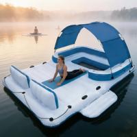 Île flottante gonflable en PVC de qualité commerciale DST pour 6 personnes avec auvent, couleurs personnalisées, logo, garantie de 3 ans pour une utilisation commerciale sur le lac