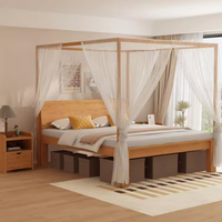 Lit en bois massif, lit double, lit à cadre moderne et simple, possibilité de suspendre des moustiquaires pour éviter les moustiques et les insectes
