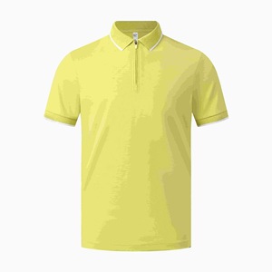 Polo de manga corta con media cremallera y cuello, de algodón, para verano, ropa de trabajo, con logo personalizado, en colores gris, amarillo limón, rosa rubor, azul marino, blanco y negro. - Product Image 2
