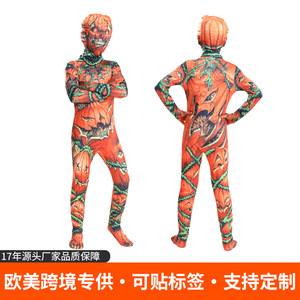 Pumpkin <b>Man</b> <b>Onesie</b> Halloween Costume Children Cosplay Full Body Suit Orange Print Fancy Dress Party Outfit - Product Image 5