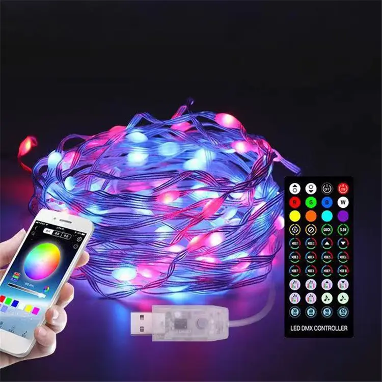 Renkli Rgb bakır tel ışık akıllı App kontrolü noel peri Led dize ışıkları perde çit ağacı dış dekorasyon