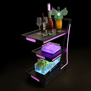 Three Story Stainless Steel Hotel Trolley With Led <b>Light</b> For Ktv Restaurant Birthday Cake Service Cart - Product Image 3