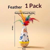 Jouet interactif pour chat en bois de hêtre naturel avec plume colorée, résistant aux morsures, pour le jeu autonome du chat
