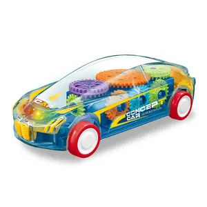 Friction petite boîte en plastique engrenages voiture jouet pour enfants bébé engrenages transparents jouets musique lumière rotation jouet voiture engrenages