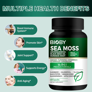 Cápsulas de Musgo Marino Bioby de Marca Privada OEM, 16 en 1, con Ashwagandha, Aceite de Semilla Negra, Alga Marina, Cúrcuma, Jengibre, 150 Unidades - Product Image 5