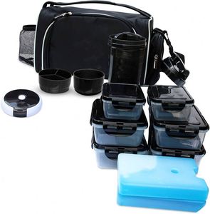 Fitness <b>Meal</b> <b>Prep</b> <b>Bag</b> by to GO Insulated Lunch <b>Meals</b> <b>Bag</b> W/6 Portion Control Containers 2 ICE PACKS Shaker Pill Box - Product Image 1