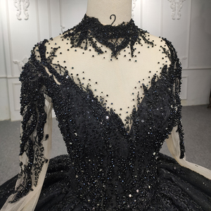 9979 New Sexy Autumn and Winter Sexy <b>Black</b> Gown Long-Sleeved Beading Evening Gown - Product Image 3