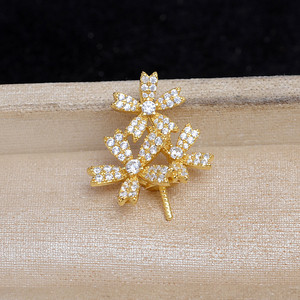 Pendentif flocon de neige à trois fleurs en argent 925, accessoire de bricolage, JG5856, base semi-finie plaquée or pour bijoux en perles - Product Image 4