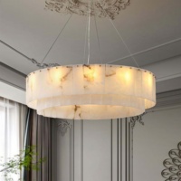 Luminaire suspendu en marbre naturel de luxe avec télécommande, hauteur réglable, finition dorée LED pour salon et chambre à coucher