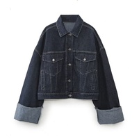 Ensemble deux pièces en jean YUANBOFEI pour femme – Veste courte en jean brut foncé et jean assorti pour femme