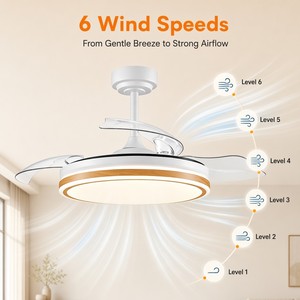 Modern 42 inch White Invisible <b>Ceiling</b> Fan with <b>Light</b> and <b>Remote</b> <b>Control</b> Retractable Blades Reversible DC Motor LED Fan <b>Light</b> - Product Image 5