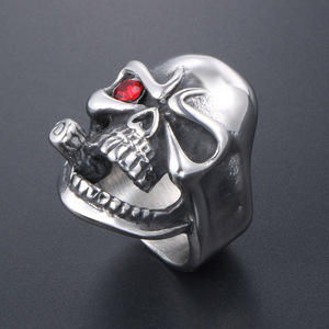 Skull <b>Ring</b> Stainless Steel Men's Jewelry Red Gemstone Punk Style Gift SA900 - Product Image 2